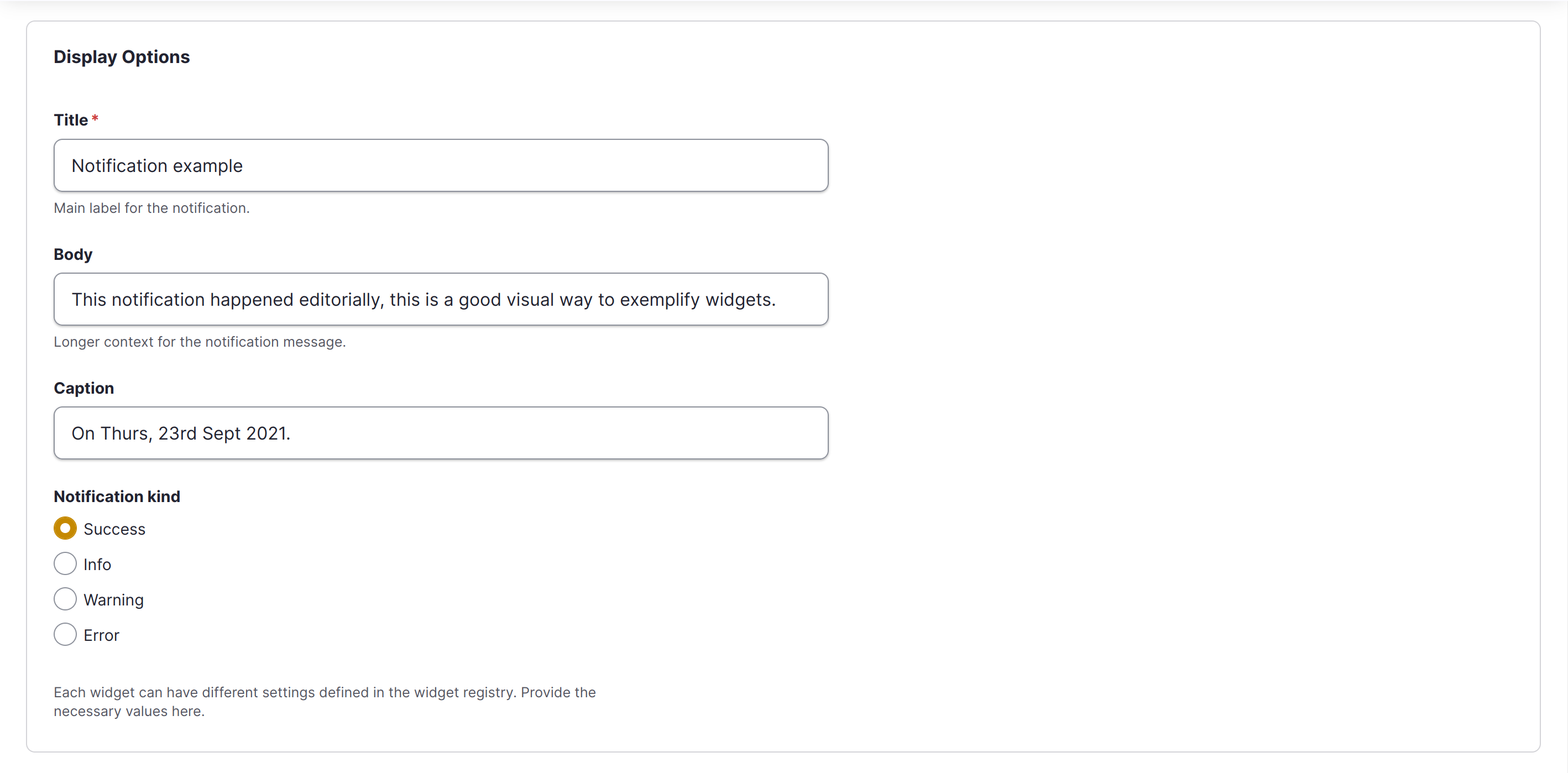 Settings schema rendered in CMS